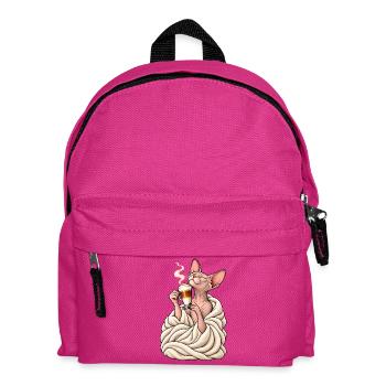 Sphinx Katze mit Latte Macchiato – Katzenkaffee - Kinder Rucksack - Fuchsia - Vorne