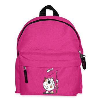 Katze Beim Angeln Cartoon Fischgräte  - Kinder Rucksack - Fuchsia - Vorne