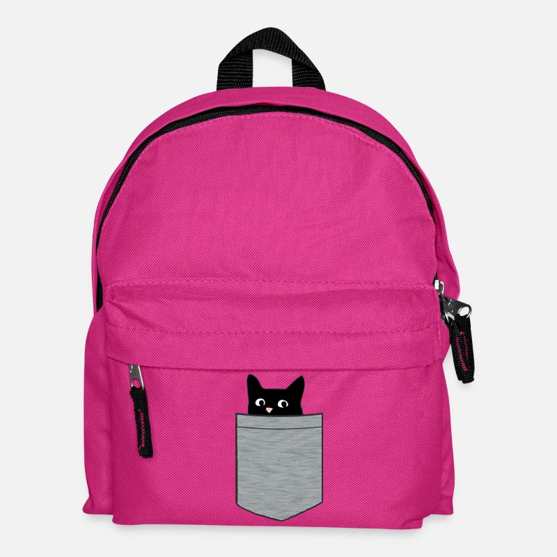 Schwarzes Kätzchen in Brusttasche - Kinder Rucksack - Fuchsia
