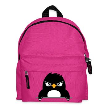 Pinguin Guckt Ernst Böse Gefährlich hinter Mauer - Kinder Rucksack - Fuchsia - Vorne