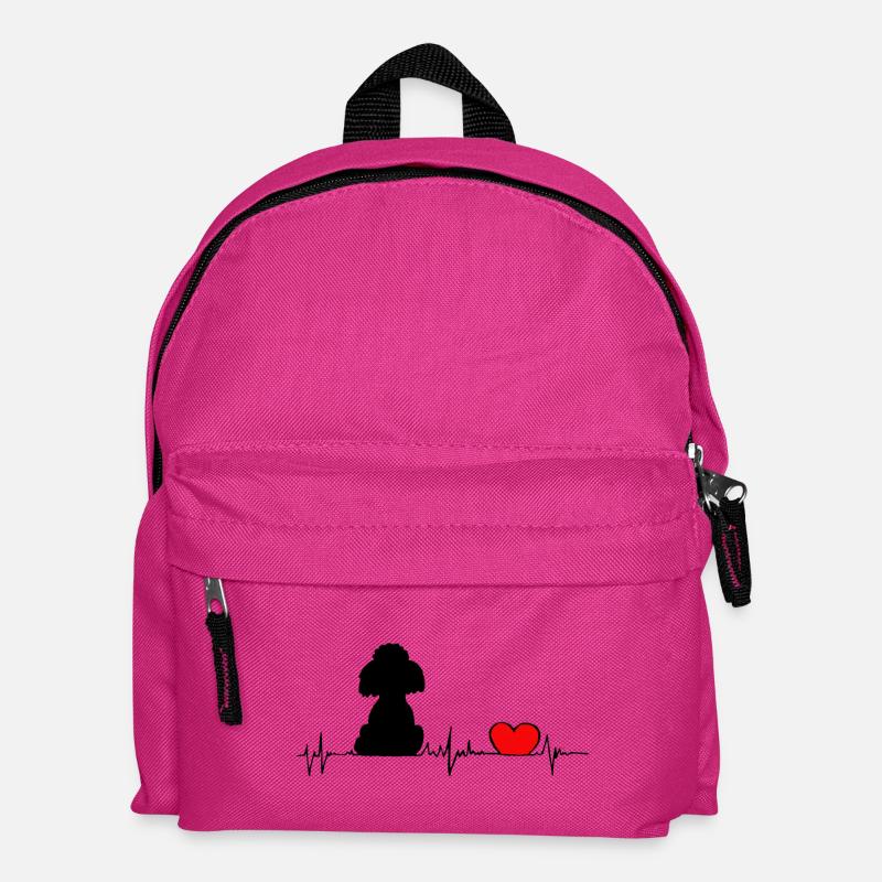 Pudel Herz Frequenz - heartbeat schwarzer Pudel - Kinder Rucksack - Fuchsia