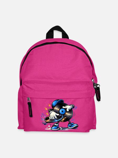 DJ Schallplatte mit Turntable – Urban Music Style - Kinder Rucksack - Fuchsia