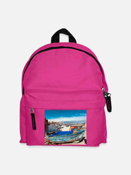 Blue boats in the harbor - Kids' Backpack - fuchsia