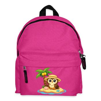Owl in Island Paradise with Straw Hat - Kids' Backpack - fuchsia - Front