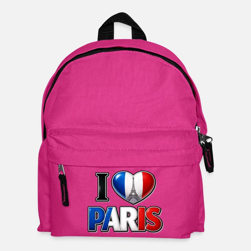 Ich liebe Paris – Trikolore, Herz und Eiffelturm - Kinder Rucksack - Fuchsia