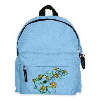 Blumenmuster mit Gitarre und Verschränkten Ranken - Kinder Rucksack - Hellblau - Vorne