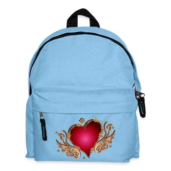 bright red heart with wings in wood look - Kids' Backpack - light blue - Front