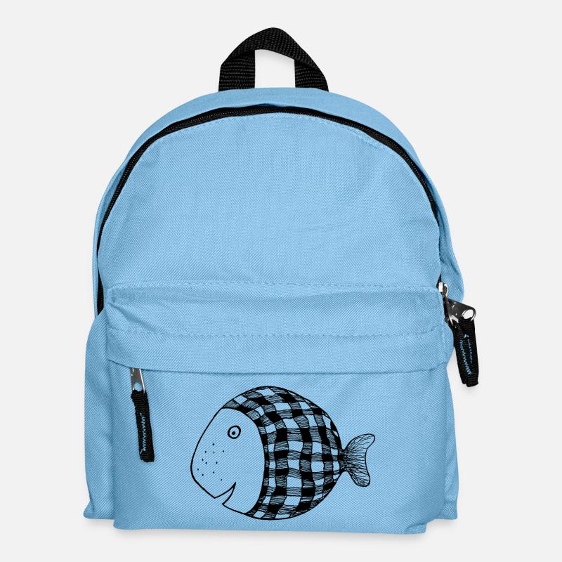 Dicker Fisch kariert - Kinder Rucksack - Hellblau