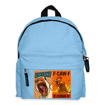 Honk and Caw Roosters Duo, Funny Goose and Chicken - Kids' Backpack - light blue - Front