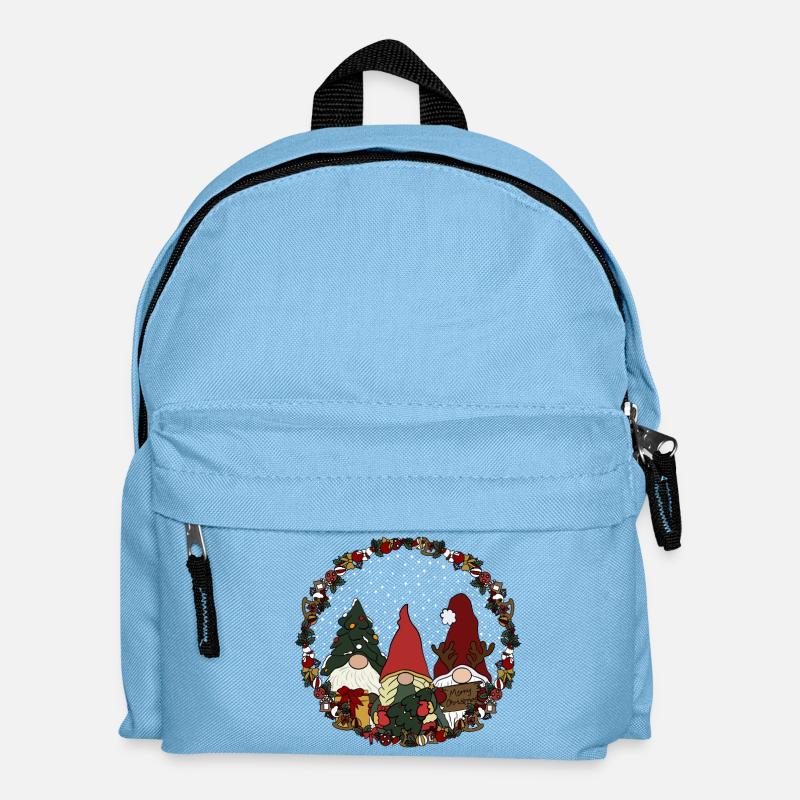 Wichtel  im Weihnachtskranz - Kinder Rucksack - Hellblau