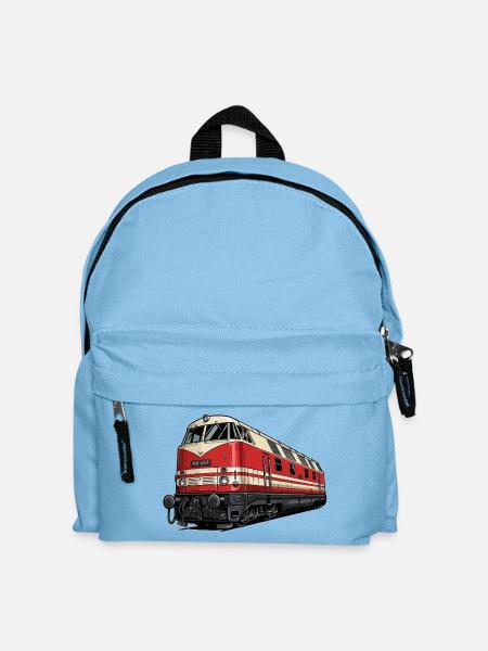 Rote Vintage Lokomotive Illustration BR 118 - Kinder Rucksack - Hellblau