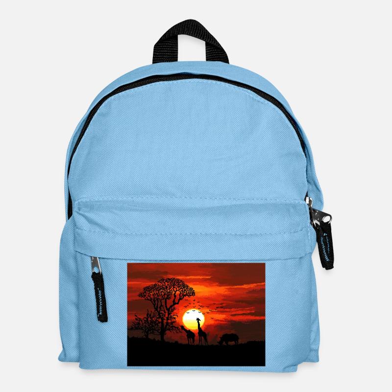 Retro Pixel Art African Savannah Sunset - Kinder Rucksack - Hellblau