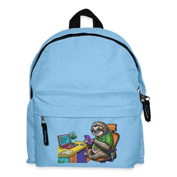 Paresseux de bureau avec ordinateur portable et smartphone - Sac à dos Enfant - bleu clair - Devant