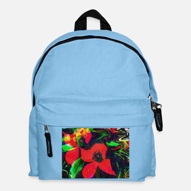 Neonrote Blüten im Farbwirbel - Kinder Rucksack - Hellblau