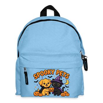 🎃 Gruselige Haustiere – Halloween-Katze und -Hund - Kinder Rucksack - Hellblau - Vorne