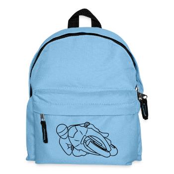Rennmotorrad in Schräglage - von vorne, dunkel - Kinder Rucksack - Hellblau - Vorne