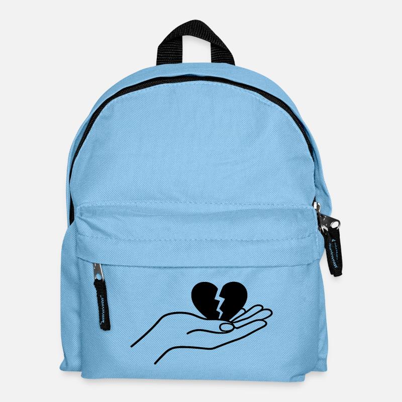 Broken Heart In Hand Minimal Line Art Design - Kinder Rucksack - Hellblau