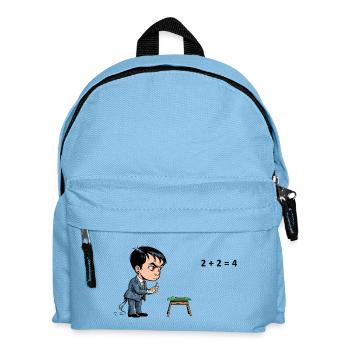 Comic-Schüler bei Rechenaufgabe – Mathe Frust - Kinder Rucksack - Hellblau - Vorne