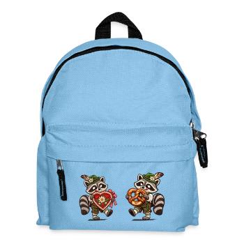 Waschbären mit Lebkuchenherz und Brezel - Kinder Rucksack - Hellblau - Vorne