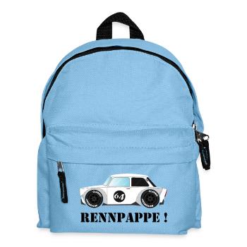 RENNPAPPE! Retro Rallye Auto Design - Kinder Rucksack - Hellblau - Vorne