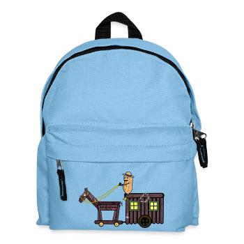 Erdnuss Abenteuer Reise Pferd Kutsche Pferde - Kinder Rucksack - Hellblau - Vorne