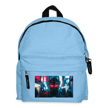 Futuristic Black and Red Warrior Face - Kids' Backpack - light blue - Front
