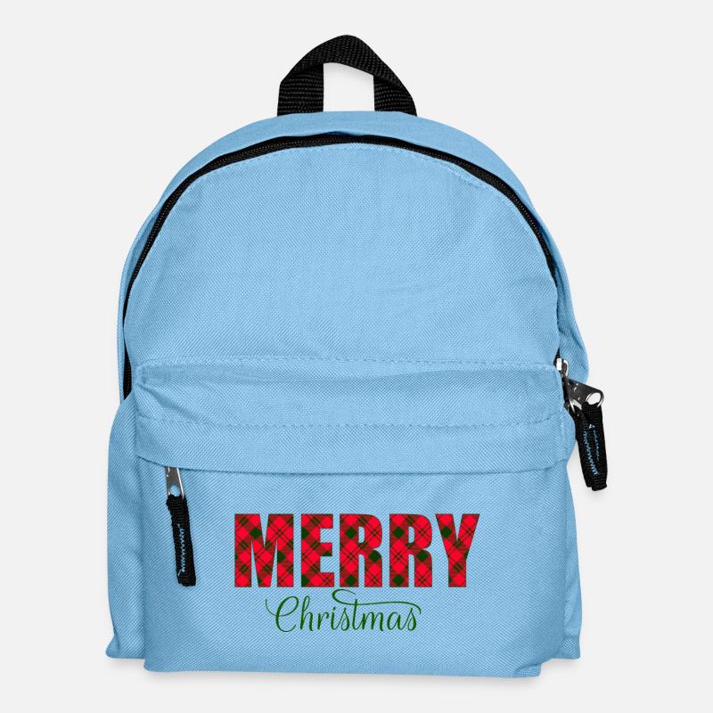 Merry Christmas Plaid Script - Kids' Backpack - light blue