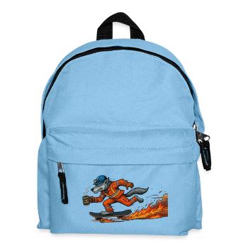Cartoon-Figur Wolf auf feurigem Skateboard - Kinder Rucksack - Hellblau - Vorne