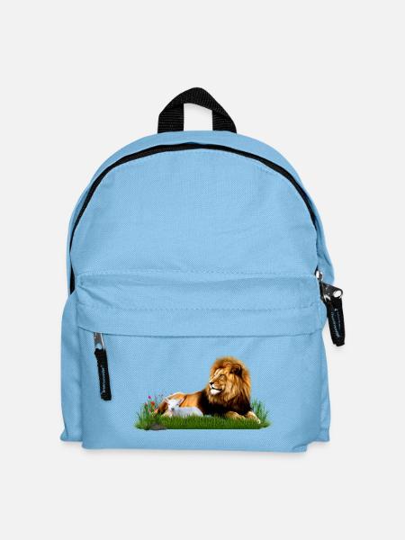 Löwe und Lamm in Graswiese - Kinder Rucksack - Hellblau