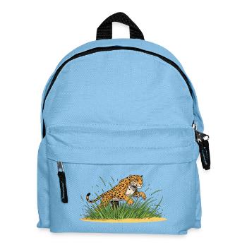 Leopard im Gras – Cartoonwildheit - Kinder Rucksack - Hellblau - Vorne