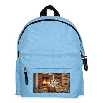 Gemütliche Katze im Korb am Kamin - Kinder Rucksack - Hellblau - Vorne