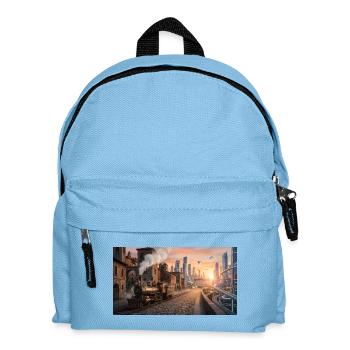Time Travel: Retro Steam Train and Futuristic City - Kids' Backpack - light blue - Front