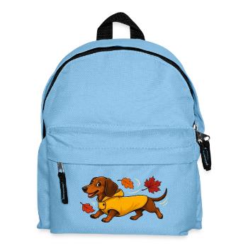 Herbst Dackel in Gelber Regenjacke - Kinder Rucksack - Hellblau - Vorne