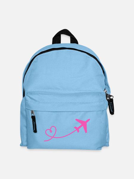 Flugzeug Flieger mit Herz in pink - Kinder Rucksack - Hellblau