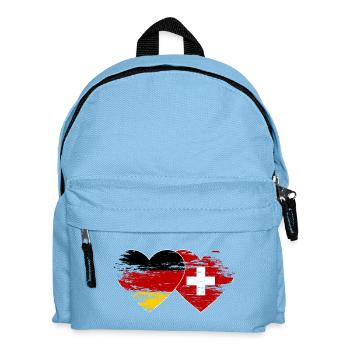 Deutschland Schweiz Flagge used Herz - Kinder Rucksack - Hellblau - Vorne