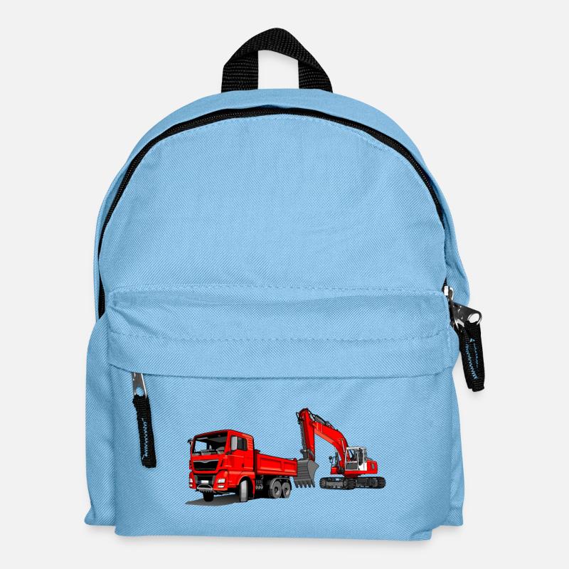 Baustelle mit Bagger und Kipplaster - Kinder Rucksack - Hellblau