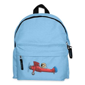 Knuffiger Löwe im Flugzeug - Kinder Rucksack - Hellblau - Vorne