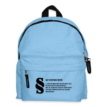 1 Kunstrechte | Jeder Mensch ist Kunst - Kinder Rucksack - Hellblau - Vorne