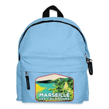 Retro badge, Marseille France Les Calanques - Kids' Backpack - light blue - Front