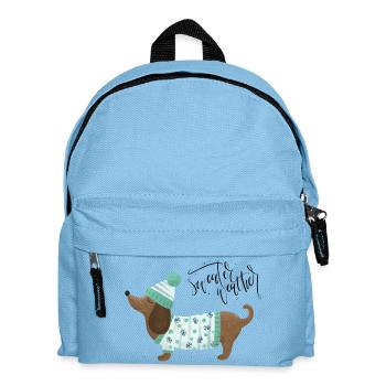 Dackel mit Pullover und Mütze - Sweater Weather - Kinder Rucksack - Hellblau - Vorne