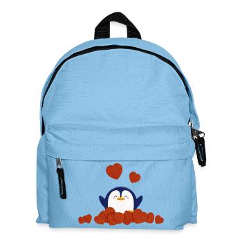 Süßer Pinguin umgeben von Herzen - Kinder Rucksack - Hellblau - Vorne