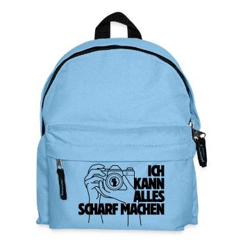 Ich kann alles scharf machen Kamera Spruch - Kinder Rucksack - Hellblau - Vorne
