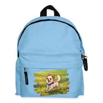 Süßer Chihuahua flitzt über die Wiese - Kinder Rucksack - Hellblau - Vorne