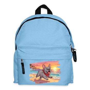 Entzückende französische Bulldogge am Strand - Kinder Rucksack - Hellblau - Vorne