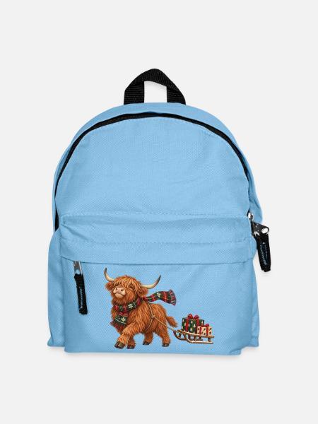 Hochlandrind Schlitten Weihnachten Highland Cow - Kinder Rucksack - Hellblau