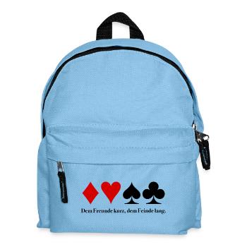 Dem Freunde kurz, dem Feinde lang – Skat Spruch - Kinder Rucksack - Hellblau - Vorne