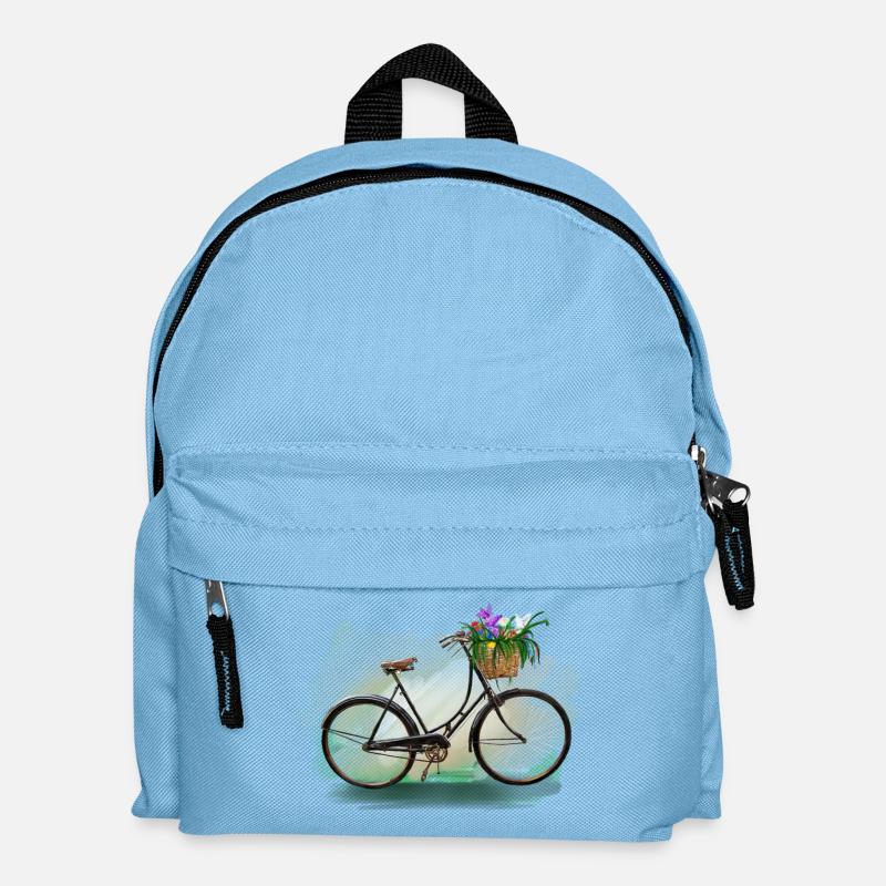 Blumenfahrrad mit Korb - Kinder Rucksack - Hellblau