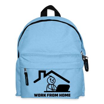 Arbeiten von zu Hause aus mit Strichmännchen hinter dem Laptop - Kinder Rucksack - Hellblau - Vorne