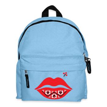 Red lips and flowers - traditional romanian motifs - Kids' Backpack - light blue - Front