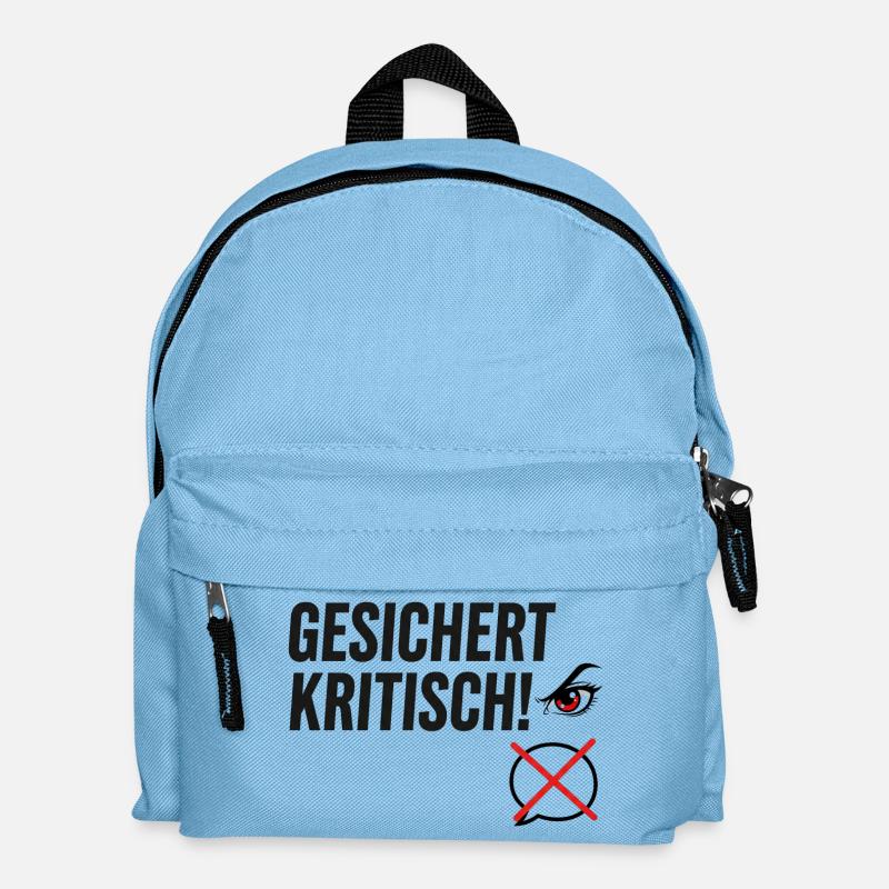Gesichert Kritisch! Spruch Augen Design - Kinder Rucksack - Hellblau